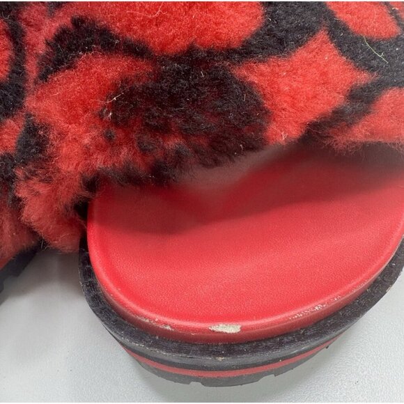Coach Women's Khloe Slide Plush Shearling Sandals Raspberry Black Size 8.5 - Picture 4 of 11